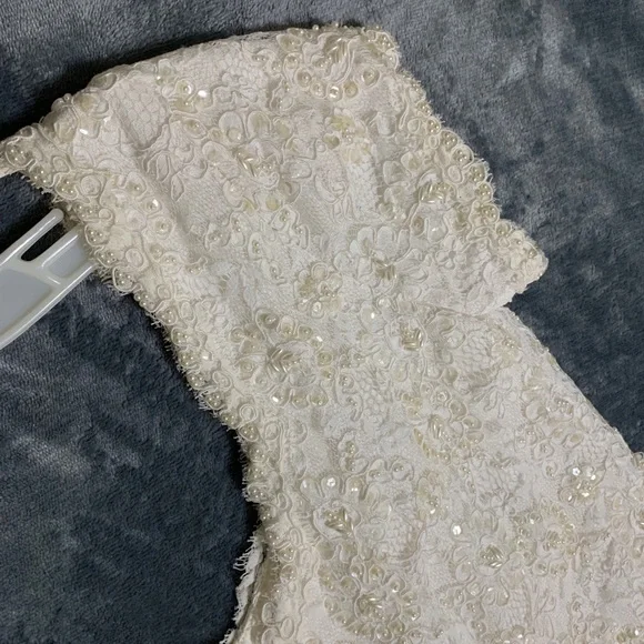 Vintage Wedding Empire Waist 9/10 Beaded BodiceRoundedCollar - Picture 6 of 15